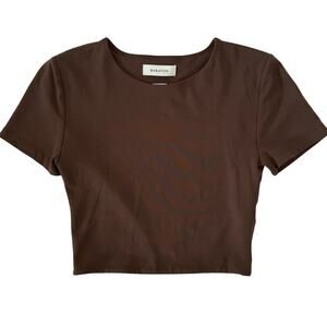 Aritzia Babaton Brown Short Sleeve Cropped Top Size Small